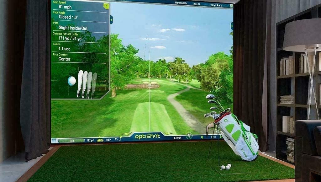 A complete setup of an indoor golf simulator